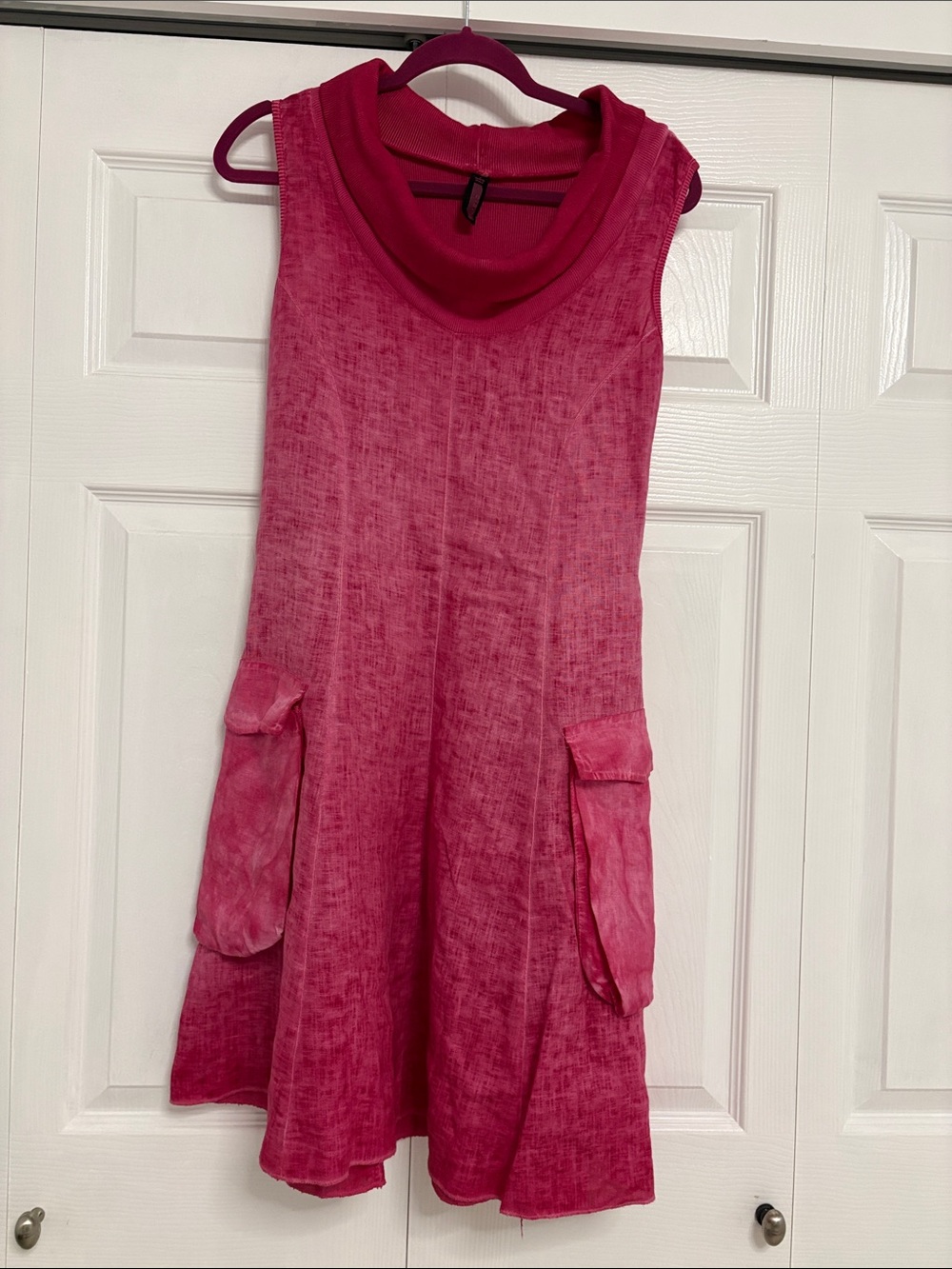 💯 Line Sleeveless Cowl Neck Midi Dress in Vibrant Pink with Pockets